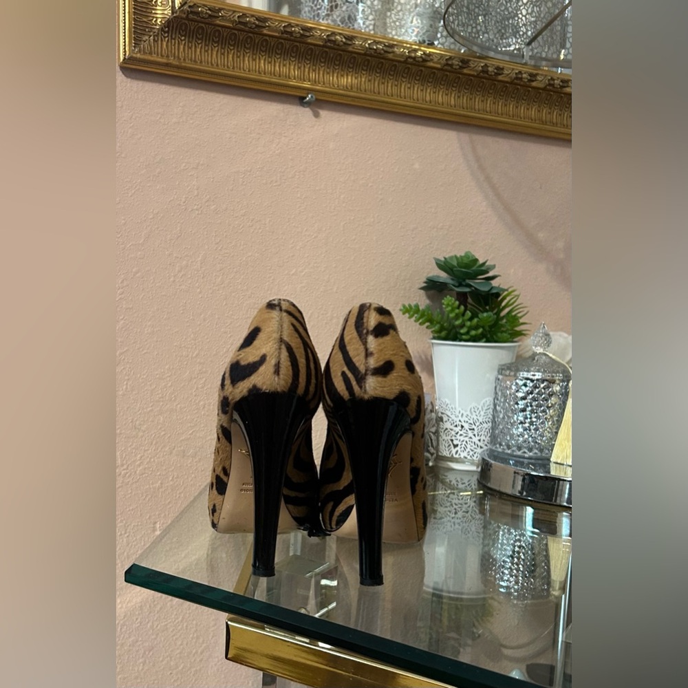 Charlotte Olympia Calf Hair Leopard Zebra Print Lace-Up Heels Size 37 - Picture 9 of 16